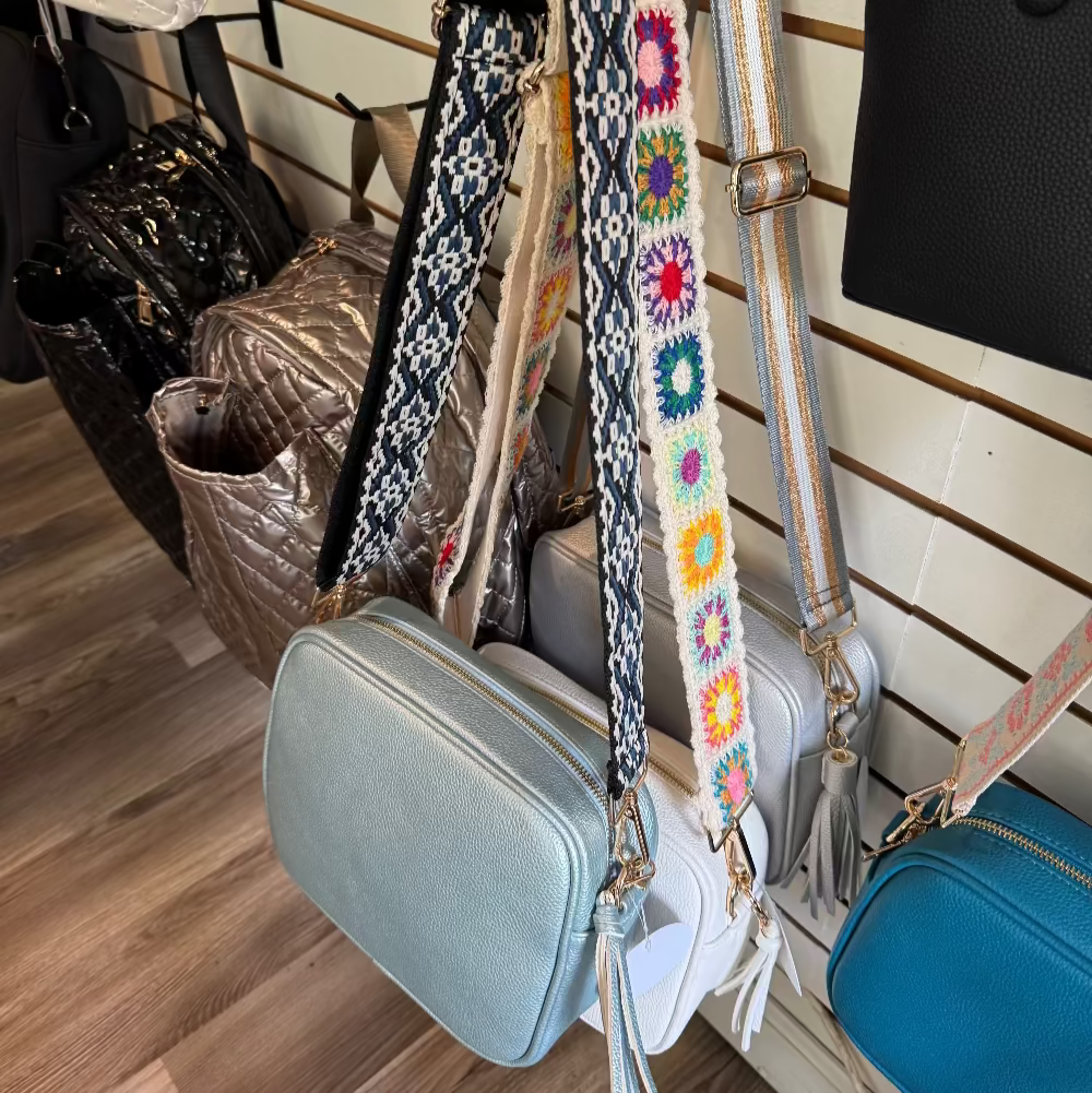 Light Blue metallic purse with matching strap