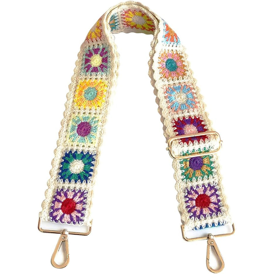 White Bag with Floral Crocheted Strap