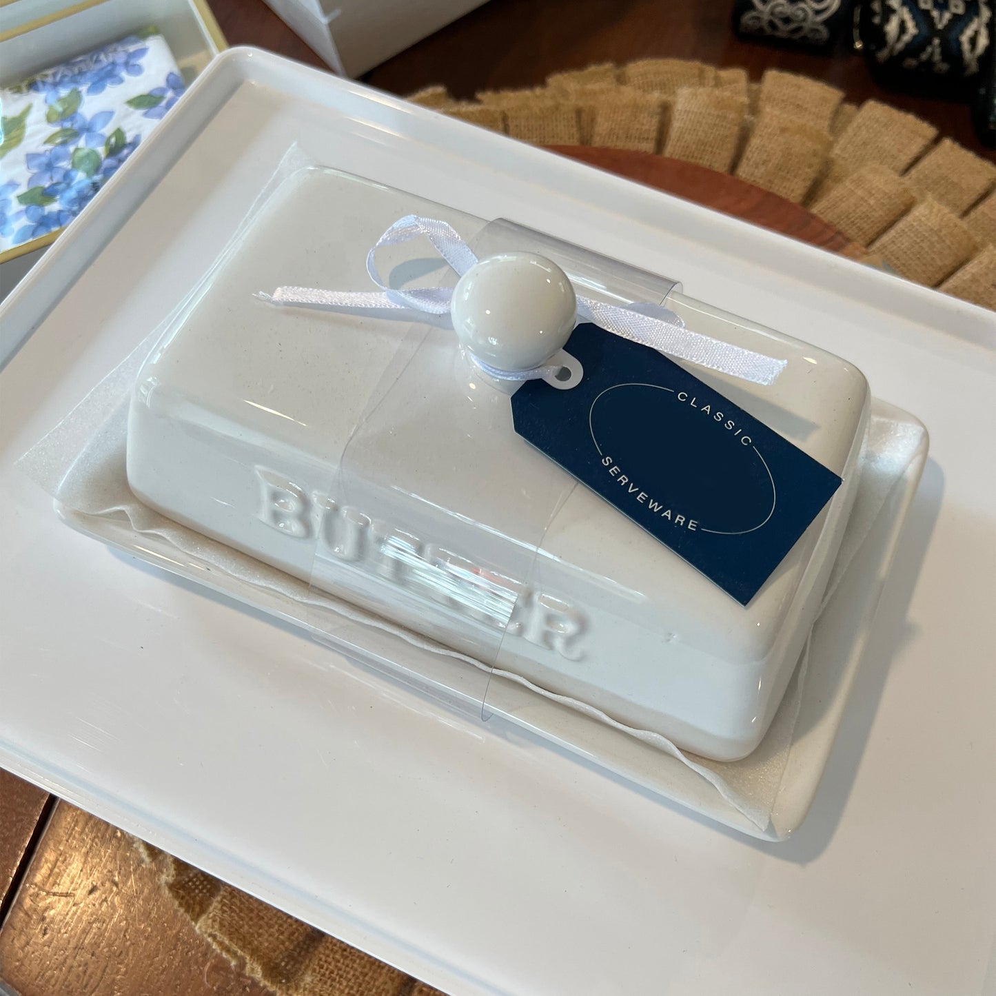 Porcelain Wide White Butter Dish with Lid