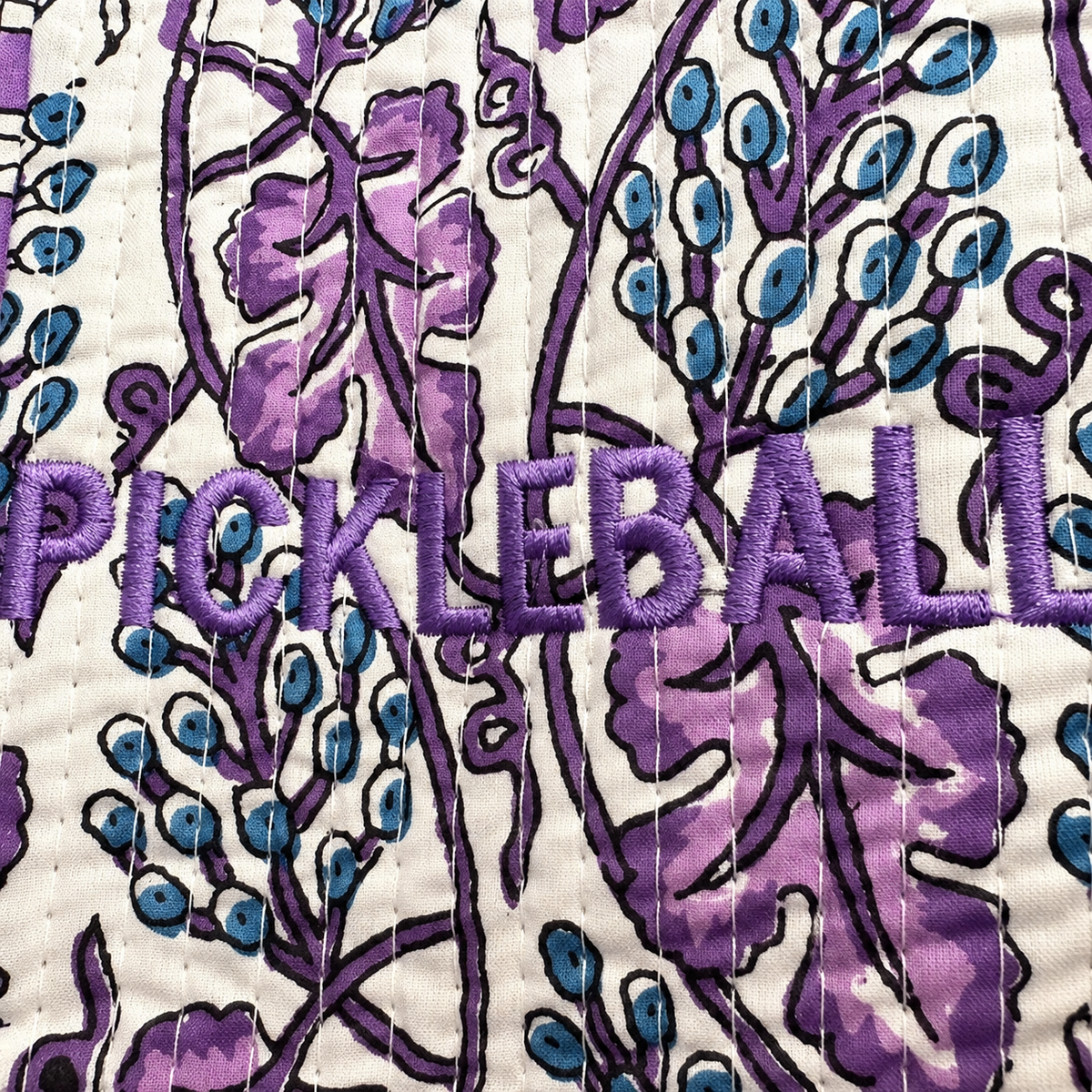 Pink Floral Block Print Cotton Tote Bag - Pickleball