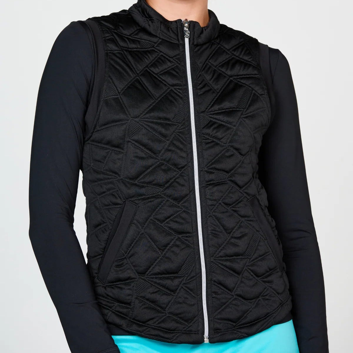 Front view of Sofibella black quilted vest.