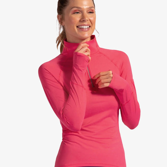 Watermelon Bloq-UV, SPF 50 Mock Zip long sleeve top, perfect for any outdoor sport