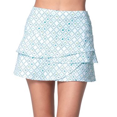 Front view of Lucky in Love Eyelet You Win collection Pickleball Skirt features a scalloped hem, pickleball print, and built-in ball shorts.