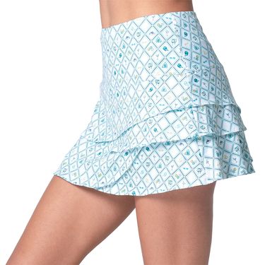 Side view of Lucky in Love Eyelet You Win collection Pickleball Skirt features a scalloped hem, pickleball print, and built-in ball shorts.