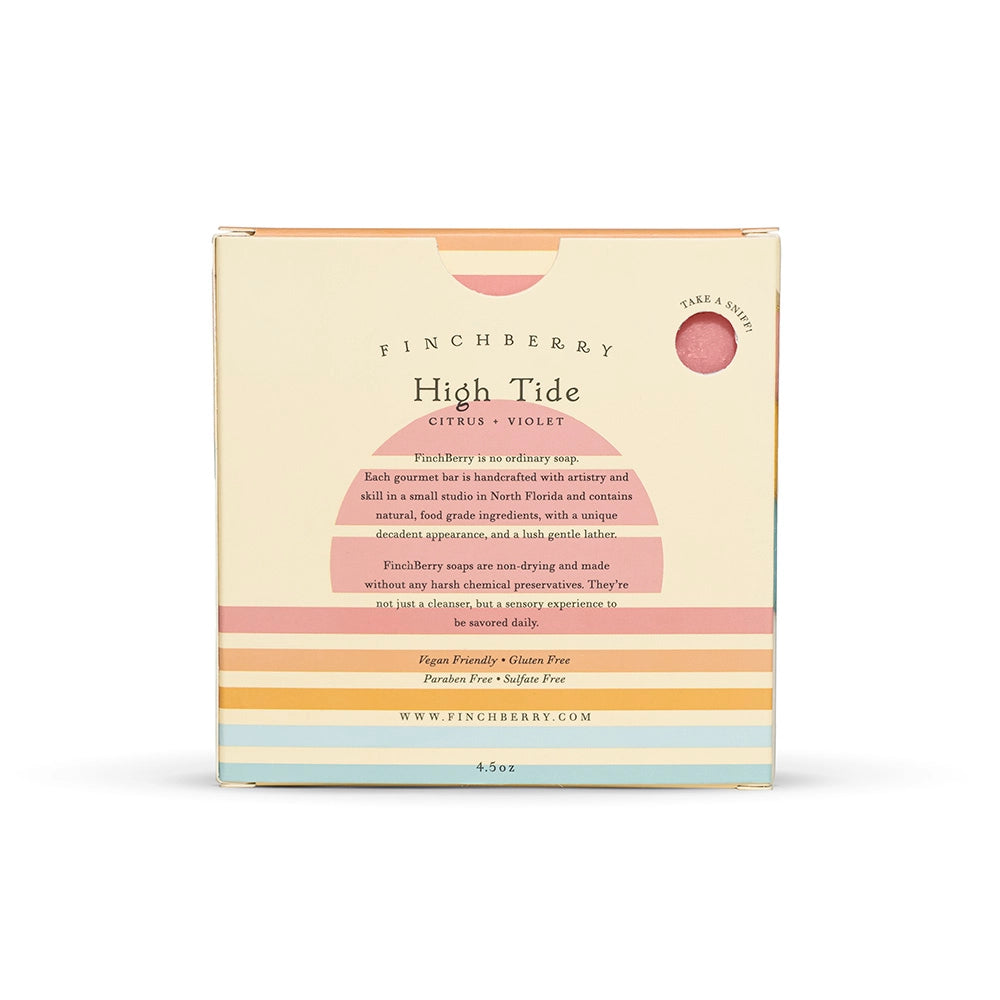 Finchberry soap packaging with 'High Tide' soap on a white background