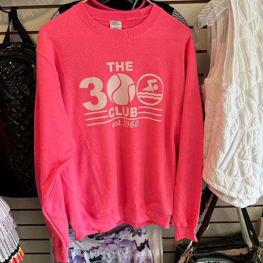 Neon pink sweatshirt with 'The 300 Club'  logo printed in white.