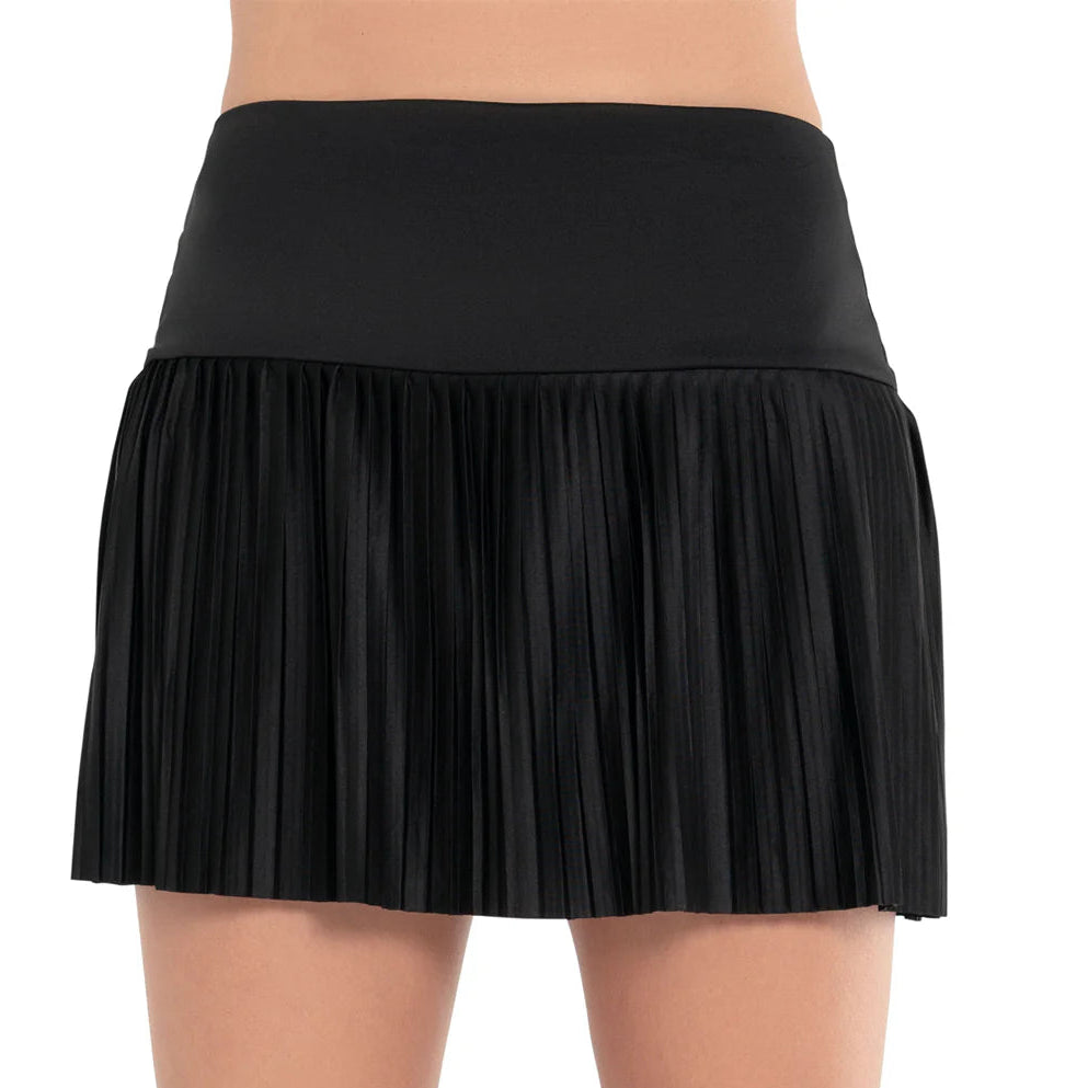 Front view of a redefined Black classic pleated tennis skirt.