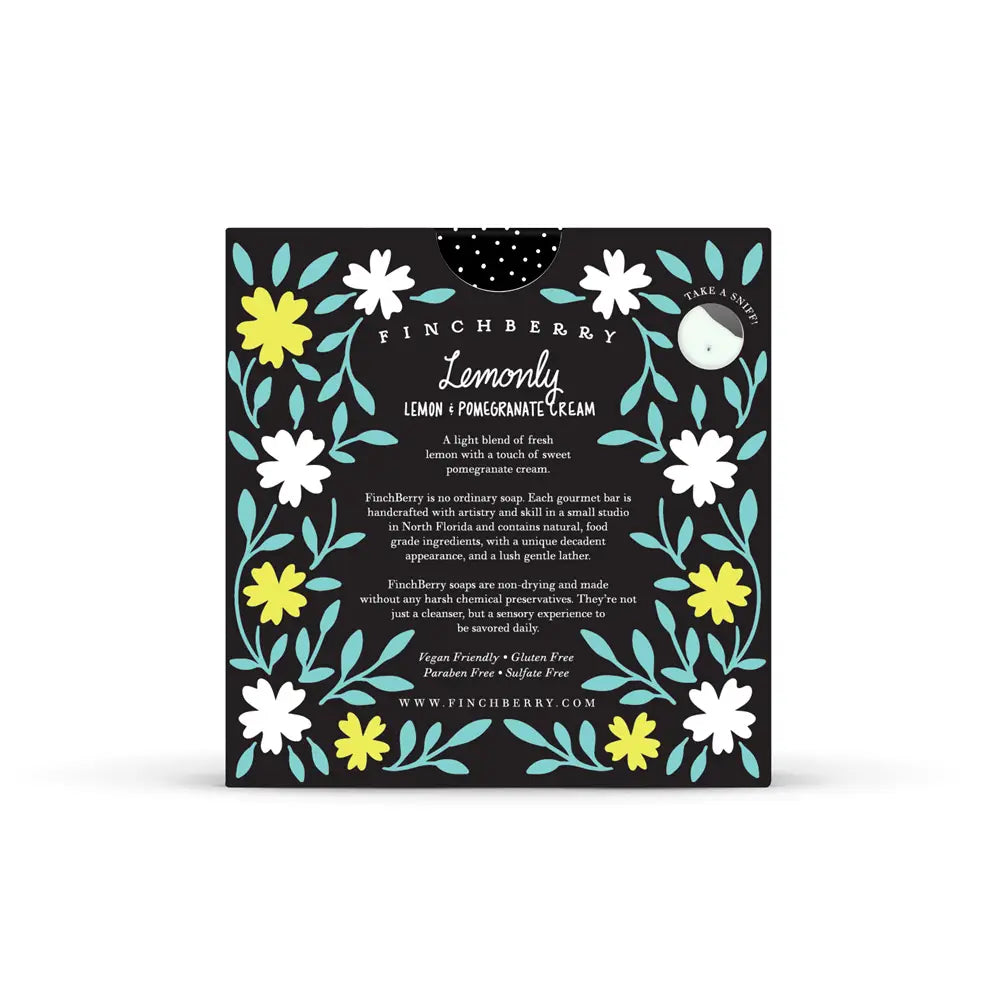 Finchberry soap packaging with floral design on a white background