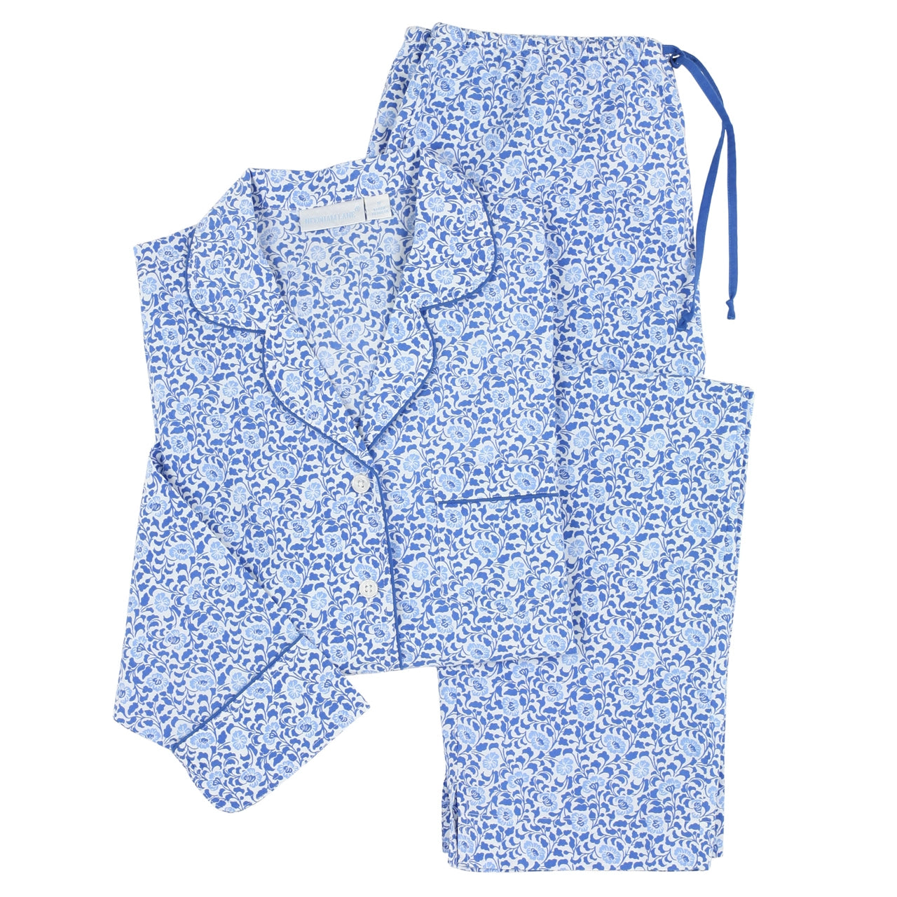 Floral Blue Cotton Poplin Long Sleeve Pajama Set