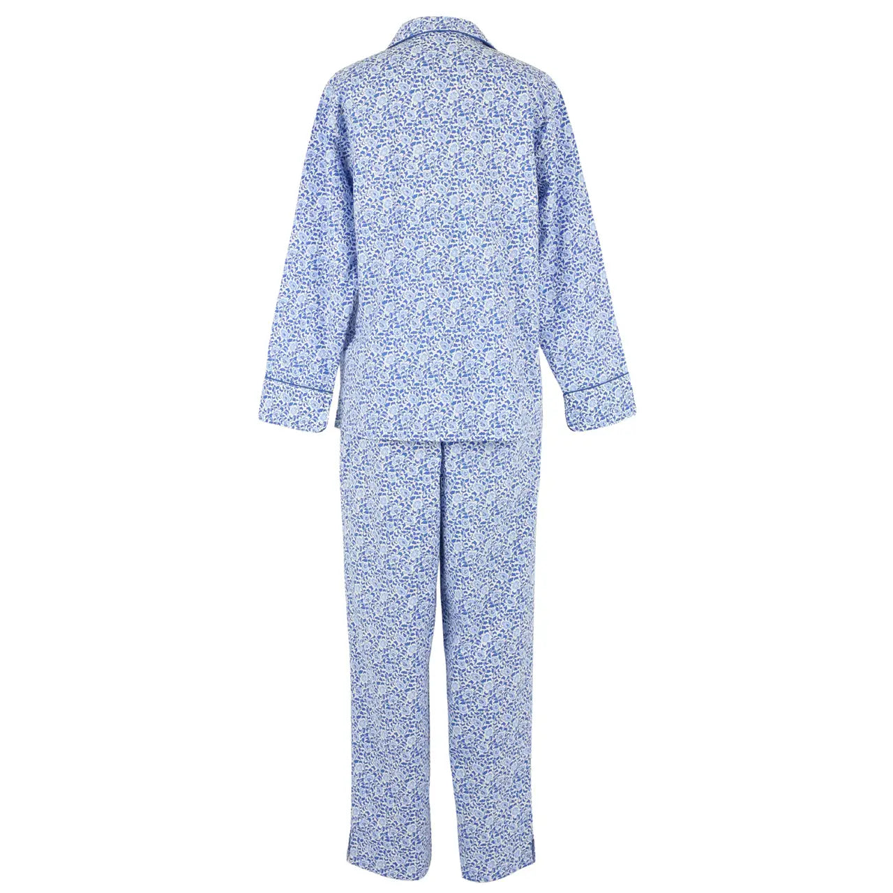 Floral Blue Cotton Poplin Long Sleeve Pajama Set - Back