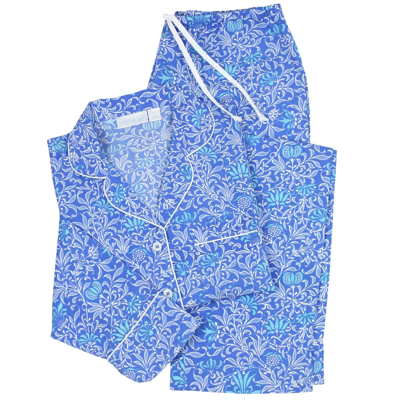 Blue floral patterned long sleeve and pant 100% cotton women's pajama set