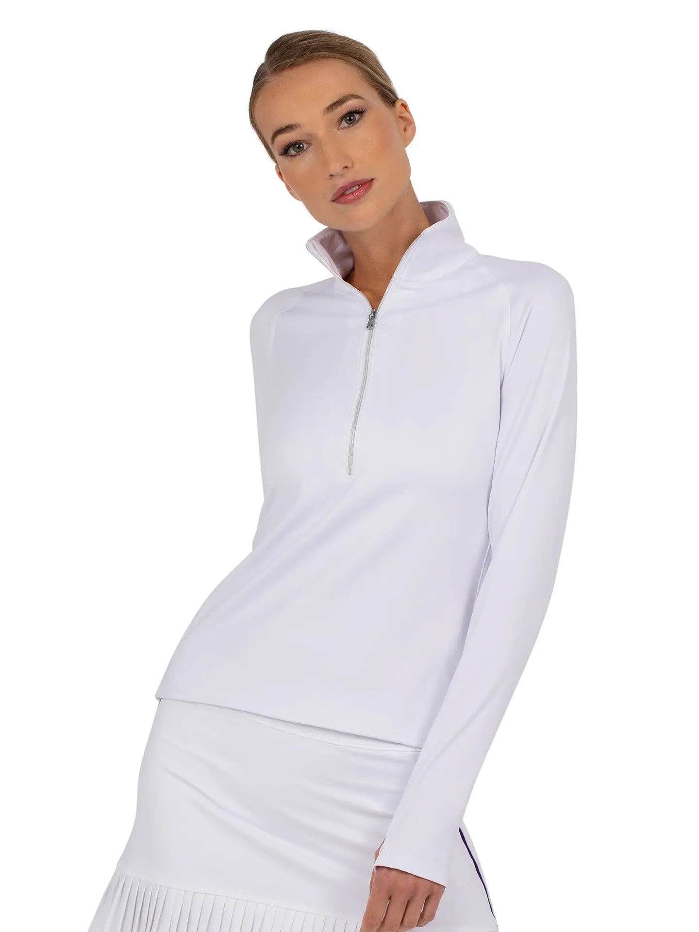Long Sleeve Half Zip for anything whether you are playing golf, tennis, pickleball, or headed out for a day biking, walking or at the beach, front view