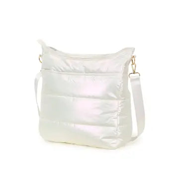 Solid Puffy Crossbody Bag with Strap - Platinum