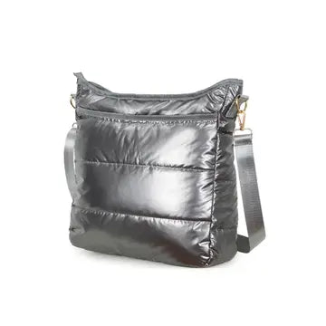 Solid Puffy Crossbody Bag with Strap - Gray