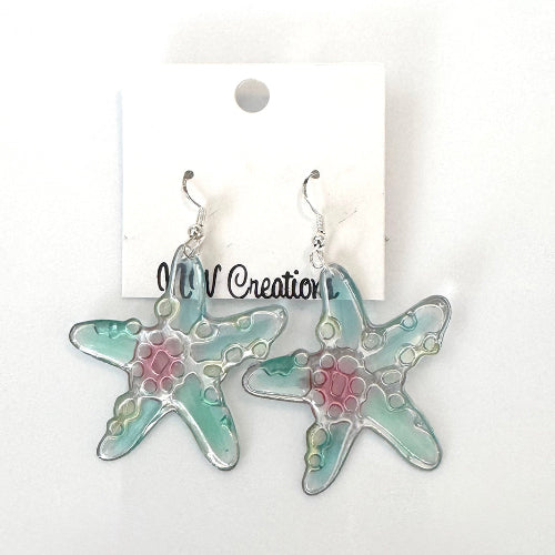 Front side of Starfish-shaped earrings on a white background with 'MW Creations' branding.