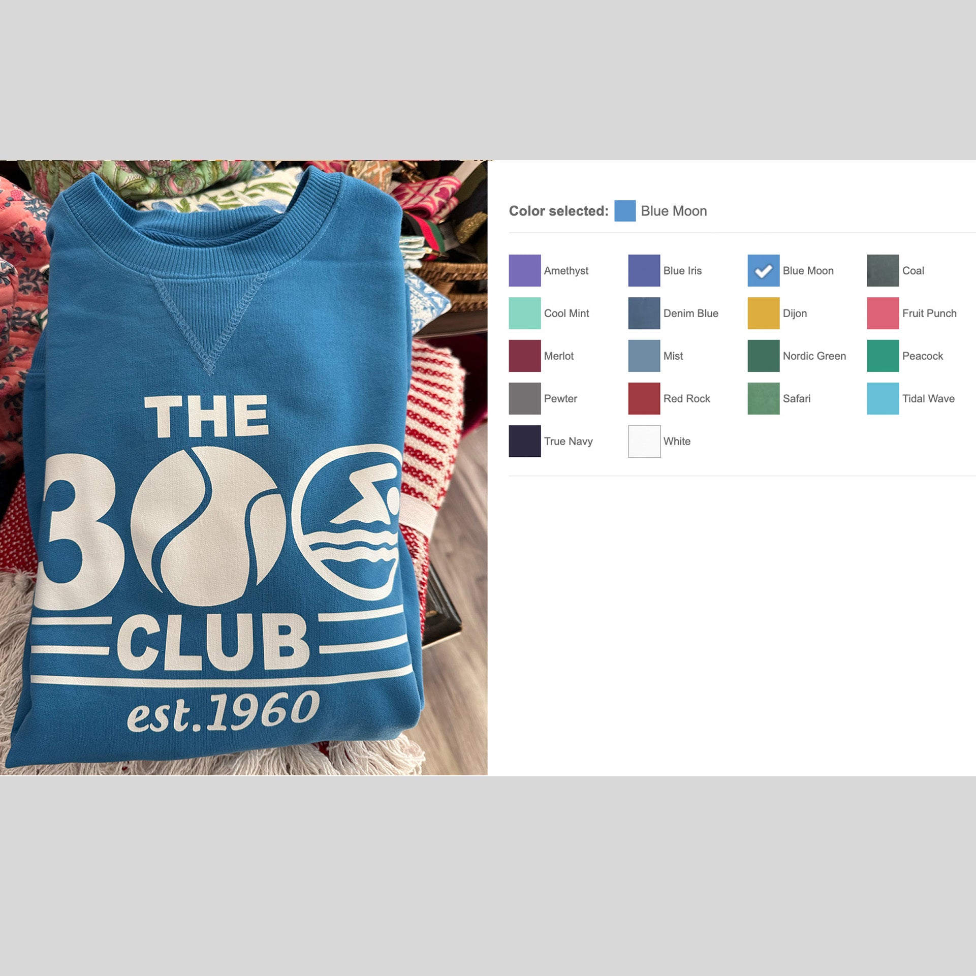 Beachwashed Cozy 300 Club Sweatshirt; comes in sizes S-4XL, 8.6-ounce, 80/20 ring spun cotton/poly fleece, 100% cotton face, 2x2 rib knit collar, cuffs and hem