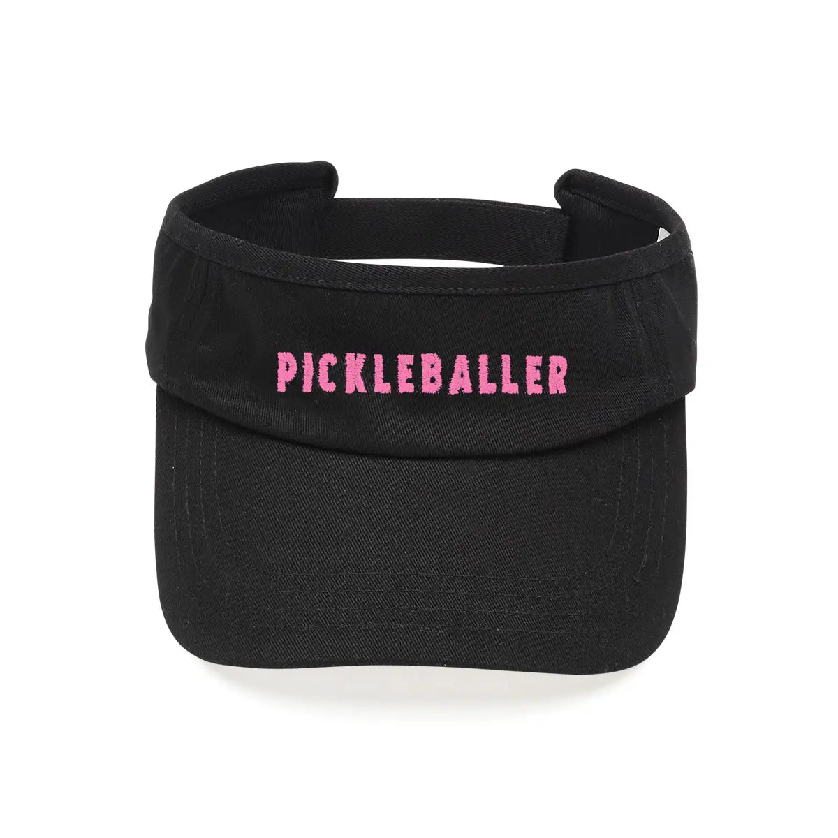 Black visor with embroidered Pickleballer in pink