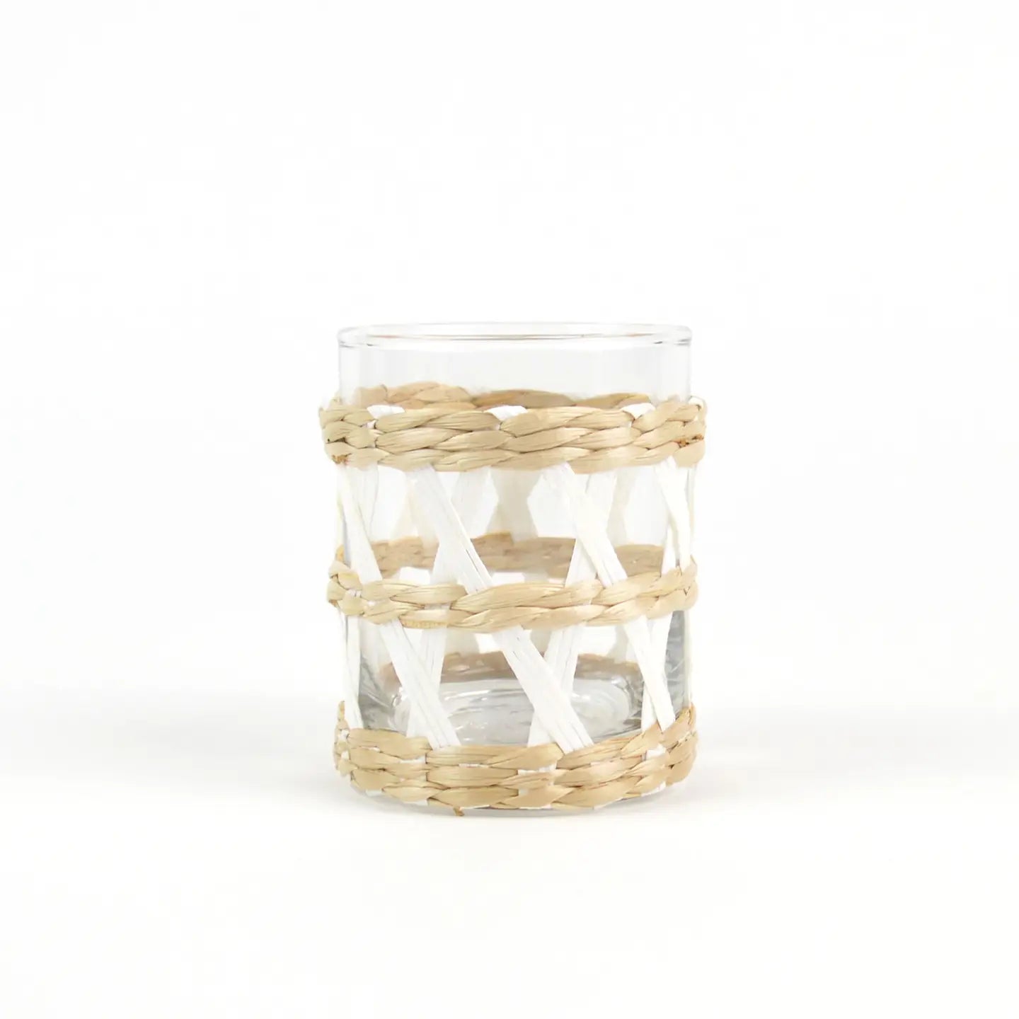 White Rattan Old Fashioned Glass