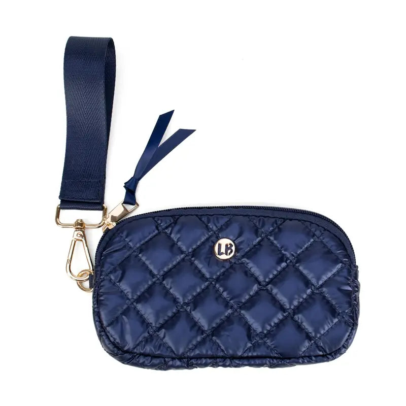 Phone-sized wristlet wallet is saphire blue color